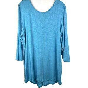 Chicos Tunic Top Size 2 US Large Solid Blue Long Sleeve Rayon Blend Back Details